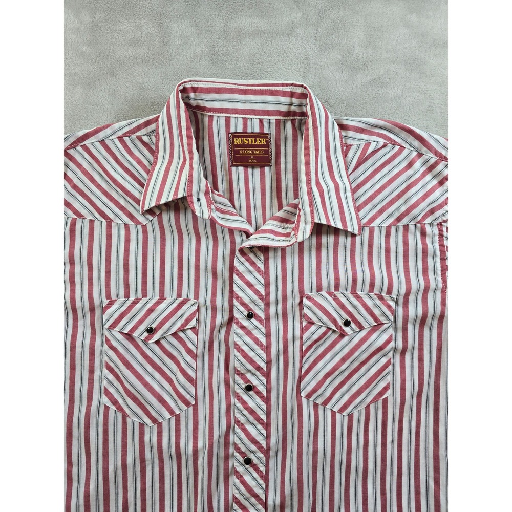 Rustler Shirt Mens 18 34/35 Red Western Striped X-Long Tails Cowboy Long Sleeve